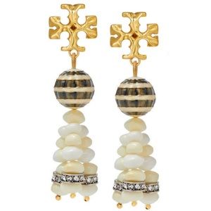 Tory Burch Gold and Cream Beaded Earrings
